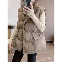Women's Down Vest Street Daily Wear Vacation Fall Winter Regular Coat Regular Fit Thermal Warm Windproof Breathable Casual Daily Street Style Jacket Sleeveless Pure Color Drawstring with Pockets Lightinthebox - thumbnail