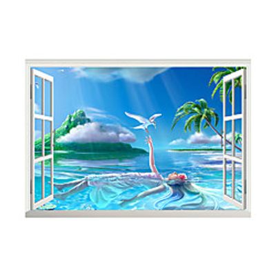 3D False Window Coconut Tree Blue Ocean Princess Home Children's Room Background Decoration Can Be Removed Stickers miniinthebox