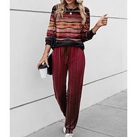Women's Sweatshirt Tracksuit Pants Sets Striped Red Blue Green Print Drawstring Long Sleeve Outdoor Casual Sports Daily Round Neck Regular Fit Spring   Fall Lightinthebox - thumbnail