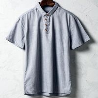 Cotton Linen Vintage Chinese Style Solid Color Casual Slim Fit T-shirt For Men