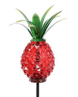 Exhart Solar Metal & Glass Pineapple Garden Stakes Red