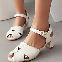 Women's Sandals White Shoes Daily Buckle Chunky Heel Open Toe Minimalism PU Buckle Black White Green Lightinthebox