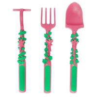 Eazy Kids Spoon Fork & Pusher - Pink Gardening 3Pcs