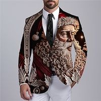 Santa Claus Business Men's Coat Blazer Christmas Work Wear to work Fall  Winter Turndown Long Sleeve Yellow Wine Gray S M L Polyester Weaving Jacket Lightinthebox - thumbnail