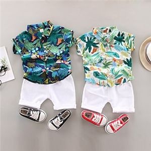 Kid's Boys T-shirt  Shorts 2 Pieces White Navy Blue Flower  Floral Cotton Basic Chic  Modern Casual Lightinthebox