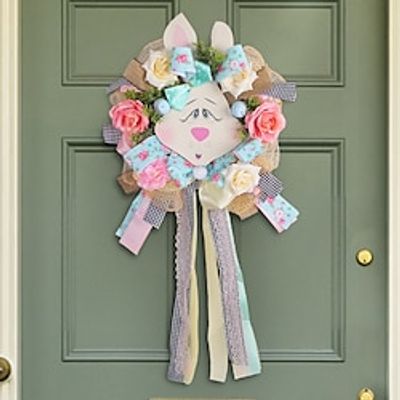 Easter Decor Wreath, Easter Bunny Wreath Front Door Spring Decoration, Easter Artificial Wreath Hanging Garland Ornament Props for Easter Home Wall Wedding Decor Lightinthebox