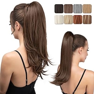 Clip in Ponytail Extension Medium Brown 18 Inch Pony Tails Hair Extensions for Women Long Straight Curly Tail Ponytail Hair piece Synthetic Fake Versatile Pony Lightinthebox