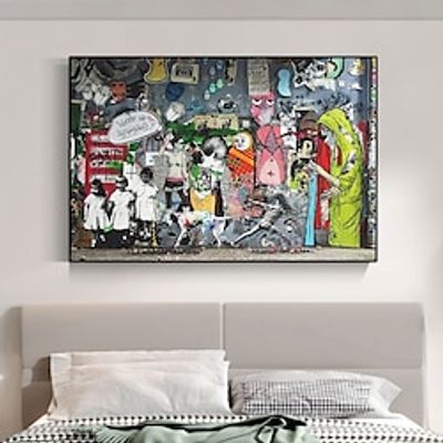 Banksy Street Canvas Art Handpainted Banksy Style Graffiti Canvas Home Decor  Banksy Canvas Graffiti Art Modern Rolled Canvas (No Frame) miniinthebox