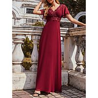 Women's A Line Dress Maxi long Dress Wine Short Sleeve Solid Color Spring Summer Elegant Formal 2021 S M L XL XXL 3XL 4XL Lightinthebox - thumbnail