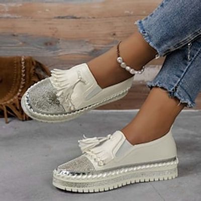 Women's Flats Slip-Ons Loafers Glitter Crystal Sequined Jeweled Platform Sneakers Slip-on Sneakers Party Work Daily Rhinestone Flat Heel Round Toe Punk Fashion PU Loafer Solid Color Black White Pink Lightinthebox Women's Flats Slip-Ons Loafers Glitter Crystal Sequined Jeweled Platform Sneakers Slip-on Sneakers Party Work Daily Rhinestone Flat Heel Round Toe Punk Fashion PU Loafer Solid Color Black White Pink Lightinthebox