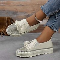 Women's Flats Slip-Ons Loafers Glitter Crystal Sequined Jeweled Platform Sneakers Slip-on Sneakers Party Work Daily Rhinestone Flat Heel Round Toe Punk Fashion PU Loafer Solid Color Black White Pink Lightinthebox - thumbnail