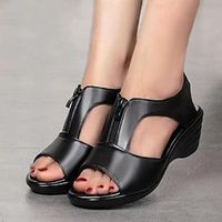 Women's Sandals Wedge Sandals Wedge Heel Peep Toe Casual PU Leather Zipper Black Lightinthebox - thumbnail
