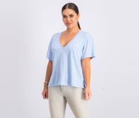 Womens V Neck T-shirt  Blue - thumbnail