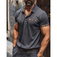 Men's Polo Shirt Golf Shirt Work Casual Lapel Ribbed Polo Collar Short Sleeve Basic Modern Plaid Color Block Patchwork Button Spring Summer Regular Fit Wine Dark Gray Navy Blue khaki Polo Shirt Lightinthebox