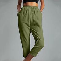 Women's Pants Trousers Linen Cotton Blend Plain Side Pockets Ankle-Length Casual Daily Going out Weekend Black Army Green S M Spring  Summer Lightinthebox