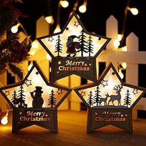 Christmas Wooden Crafts, Christmas Decorations with lights, Glowing old Man Snowman, Christmas Creative Window Display, home Desktop Decorations Lightinthebox