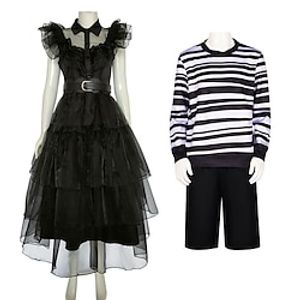 Wednesday Addams Addams family Wednesday Pugsley Cosplay Costume Outfits Men's Women's Movie Cosplay Party Cosplay Black Top Dress Pants Halloween Carnival Masquerade Polyester Lightinthebox