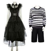 Wednesday Addams Addams family Wednesday Pugsley Cosplay Costume Outfits Men's Women's Movie Cosplay Party Cosplay Black Top Dress Pants Halloween Carnival Masquerade Polyester Lightinthebox - thumbnail