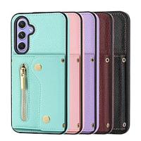 Phone Case For Samsung Galaxy S24 Ultra Plus S23 Ultra Plus S22 Plus Ultra A55 A35 A25 A15 5G A54 A34 A14 A53 A33 A23 A13 Back Cover with Stand Holder Zipper with Lanyard Retro TPU Metal PU Leather Lightinthebox