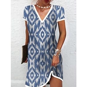 Women's Casual Dress Summer Dress Print Dress Geometric Print V Neck Mini Dress Active Fashion Outdoor Daily Short Sleeve Regular Fit Blue Green Gray Summer Spring S M L XL XXL Lightinthebox