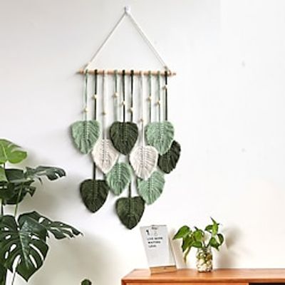 1pc Macrame Jungle Nursery Decor Boho Safari Nursery Wall Art Leaves Garland Green Themed Decor Macrame Headboard Baby Room DecorCreative Gift Nursery Room Adult Room Bedside DecorationSchool miniinthebox