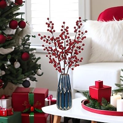 3pcs Artificial Red Berry Stem, Faux Silk Flower Decorative Fake Berry Plant Tree Ornaments for Garden Wedding Farmhouse Holiday Home Decor and Crafts Red miniinthebox