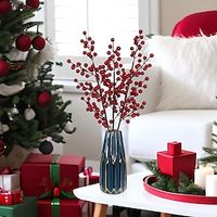 3pcs Artificial Red Berry Stem, Faux Silk Flower Decorative Fake Berry Plant Tree Ornaments for Garden Wedding Farmhouse Holiday Home Decor and Crafts Red miniinthebox - thumbnail