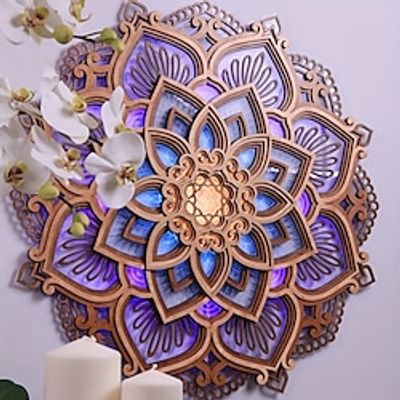 1pc Lotus Mandala Yoga Room Night Light LED Multi-layer Wooden Creative Atmosphere Light for Living Room Bedroom Bathroom Kitchen Wall Decoration Relaxing and Soothing Ambiance Lightinthebox