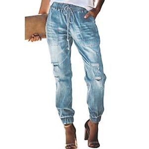 Women's Fashion Jogger Jeans Side Pockets Cut Out Elastic Drawstring Design Ankle-Length Pants Casual Weekend Micro-elastic Plain Denim Comfort Mid Waist Black Blue Light Blue S M L XL XXL miniinthebox