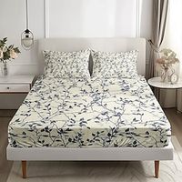 Leaves Pattern Fitted Sheet Set Ultra Soft Breathable Silky Bed Sheets Deep Pocket 100% Microfiber Bedding Sheets 3 Piece Queen King Size Lightinthebox