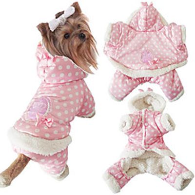 Dog Cat Jumpsuit Polka Pet Clothes New Winter Thickened Warm Celebrity Lady Wave Point Cotton Padded Clothes Lightinthebox
