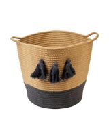 Homesmiths Cotton Rope Basket Upper Mouth Natural & Dark Grey Dia30 x H30 cm By Homesmiths