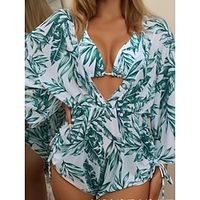 Women's Swimwear Bikini Cover Up Normal Swimsuit 3-Piece Printing Floral Black Yellow Light Green Blue Orange Bathing Suits Sports Beach Wear Summer miniinthebox - thumbnail