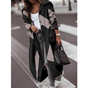 Women's Trench Coat Fall Long Single Breasted Long Overcoat Winter Windproof Warm Outerwear Stylish Casual Street Jacket Long Sleeve Color Block with Pockets Black White Blue miniinthebox