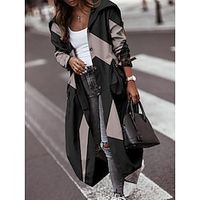 Women's Trench Coat Fall Long Single Breasted Long Overcoat Winter Windproof Warm Outerwear Stylish Casual Street Jacket Long Sleeve Color Block with Pockets Black White Blue miniinthebox - thumbnail