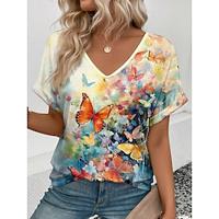 Women's T shirt Tee Casual Yellow Short Sleeve Elegant V Neck Summer Lightinthebox