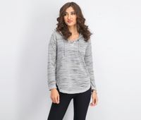 Womens Petite Lace-Up Knit Hoodie  Light Grey Heather - thumbnail