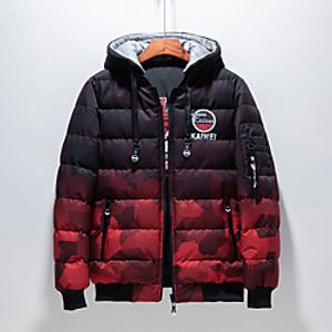 Men's Parka Daily Fall Winter Regular Coat V Neck Regular Fit Windproof Rain Waterproof Warm Casual Jacket Long Sleeve Color Gradient Camo  Camouflage Quilted Print Blue Gray Red Lightinthebox