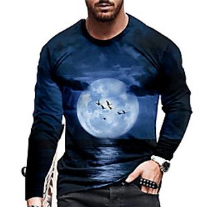 Men's Unisex Tee T shirt Shirt 3D Print Graphic Prints Moon Print Long Sleeve Halloween Tops Casual Designer Big and Tall Navy Blue miniinthebox