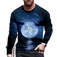 Men's Unisex Tee T shirt Shirt 3D Print Graphic Prints Moon Print Long Sleeve Halloween Tops Casual Designer Big and Tall Navy Blue miniinthebox - thumbnail