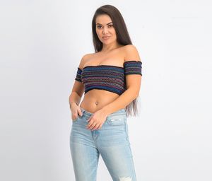 Womens Smocked Bandeau Top  Black Combo