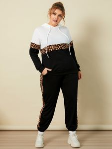 YOINS Plus Size Pullover Leopard Hooded Design Long Sleeves Two Piece Outfit