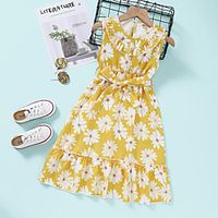 Kids Toddler Little Girls' Dress Daisy Flower Sundress Print Yellow Knee-length Sleeveless Active Dresses Summer Regular Fit 2-8 Years miniinthebox - thumbnail