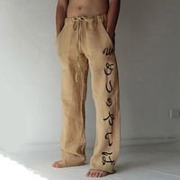 Inspired by Demon Slayer: Kimetsu no Yaiba Kamado Nezuko Kamado Tanjirou Linen Pants Straight Trousers Cotton Blend Anime Elastic Drawstring Design Front Pocket Pants For Men's miniinthebox - thumbnail