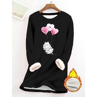 Women's Sweatshirt Pullover Sherpa Fleece Lined Graphic Warm Fuzzy Print Black Casual Sports Round Neck Long Sleeve Top Micro-elastic Fall  Winter Lightinthebox - thumbnail