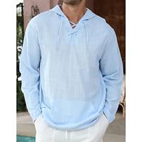 Men's Shirt Linen Shirt Summer Shirt Beach Shirt White Blue Khaki Long Sleeve Plain Hooded Spring Summer Casual Daily Clothing Apparel Lightinthebox