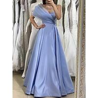A-Line Evening Gown Elegant Dress Wedding Guest Prom Floor Length Sleeveless One Shoulder Pocket Satin with Bow(s) 2024 Lightinthebox