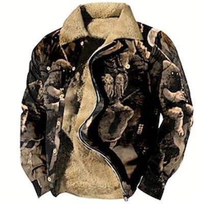 Pumpkin Vintage Abstract Men's Sherpa Jacket Coat Halloween Sports  Outdoor Daily Wear Fall  Winter Turndown Long Sleeve Brown S M L Polyester Jacket Lightinthebox