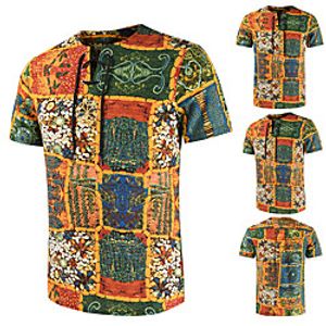 Men's Tee T shirt Shirt 3D Print Graphic Lattice Tribal Drawstring Short Sleeve Casual Tops Lightweight Slim Fit Big and Tall Orange miniinthebox