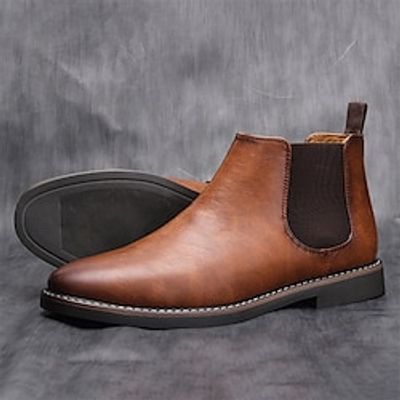 Men's Boots Chelsea Boots Dress Shoes Plus Size Vintage Business Classic Daily PU Comfortable Loafer Dark Brown Black Brown Winter miniinthebox